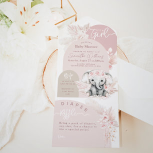 It's a Girl Safari Boho Floral Pink Baby Shower All In One Invitation
