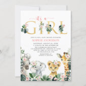 It's a Girl Safari Jungle Animals Baby Shower Invitation (Front)