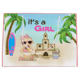 It&#39;s a Girl Sandcastle Surfboard Beach Baby Shower Large Gift Bag
