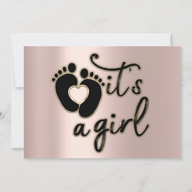  It's A Girl Script Baby Shower Black Rose  Feet  Invitation (Back)