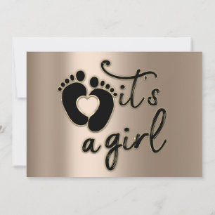  It's A Girl Script Baby Shower Rose Black Feet  Invitation