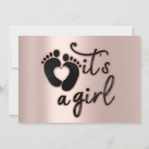 It's A Girl Script Custom New Baby Rose Feet Invitation