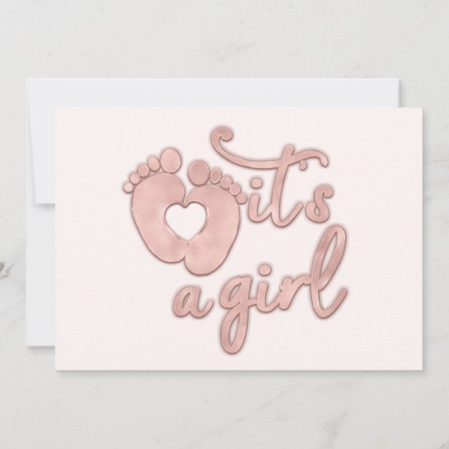  It's A Girl Script New Baby Rose Feet Heart Blush Invitation (Back)