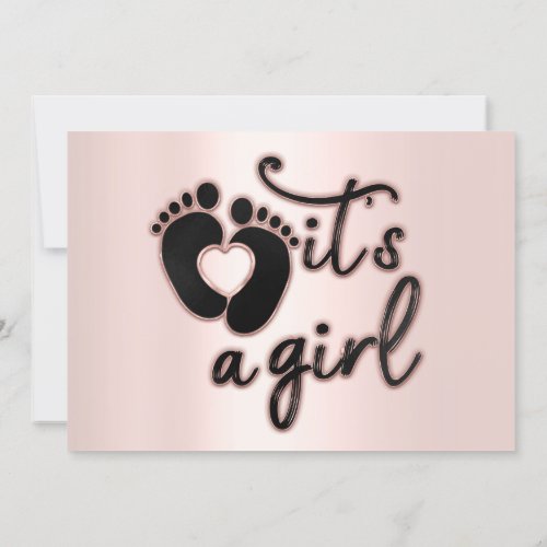  Its A Girl Script New Baby Rose Feet Heart Pink Invitation