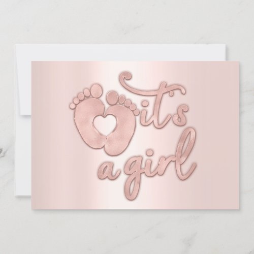  Its A Girl Script New Baby Rose Feet Heart Pink  Invitation