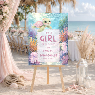 It's a Girl Sea Turtle Baby Shower Welcome Foam Board