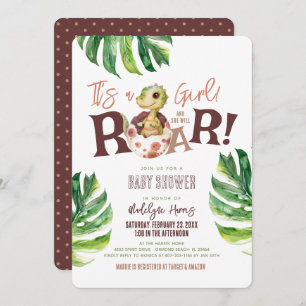It's a Girl She will Roar Dinosaur Egg Baby Shower Invitation