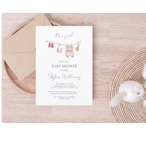 Its a Girl Simple Clothes Watercolor Baby Shower Invitation