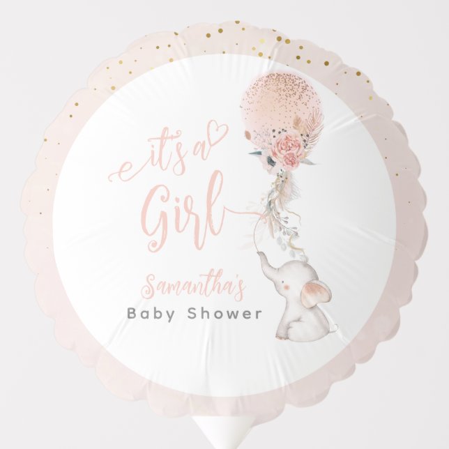 It's a Girl Simple Elephant & Balloon Baby Shower  (Front)
