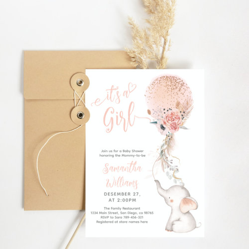 It's a Girl Simple Elephant & Balloon Baby Shower