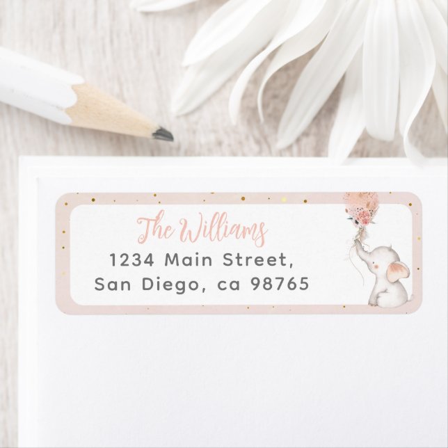 It's a Girl Simple Elephant & Balloon Baby Shower  Label (Insitu)