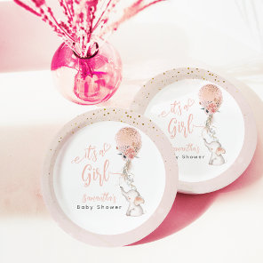It's a Girl Simple Elephant & Balloon Baby Shower  Paper Plates