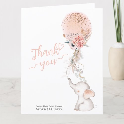 Its a Girl Simple Elephant  Balloon Baby Shower Thank You Card