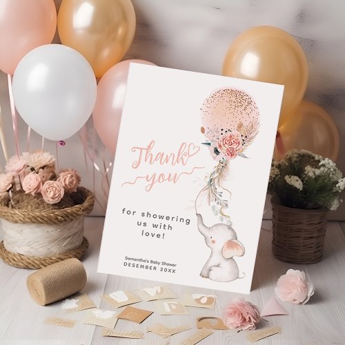 Its a Girl Simple Elephant  Balloon Baby Shower Thank You Card