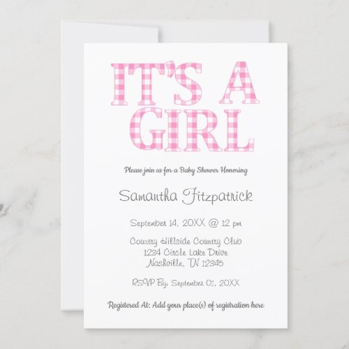 Its A Girl Simple Pink and White Baby Shower Invitation