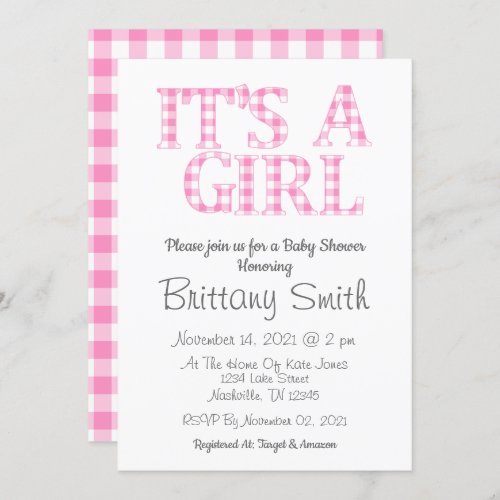 Its A Girl Simple Pink and White Baby Shower Invitation