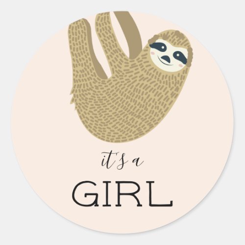 Its a Girl Sloth Classic Round Sticker
