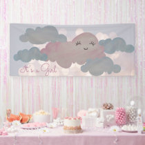 its a Girl smiling pink cloud in all blues Banner