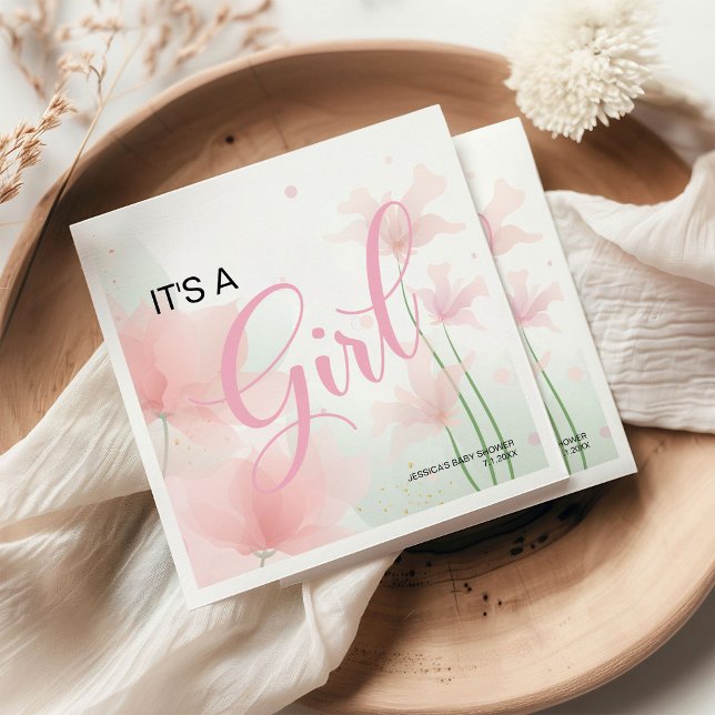 It's a Girl Soft Blush Pink Flowers  Napkins (Creator Uploaded)