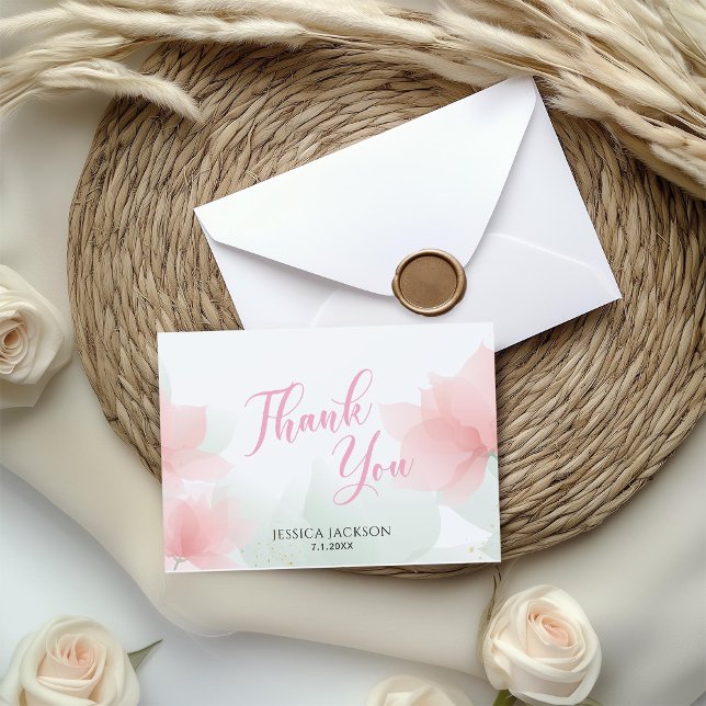 It's a Girl Soft Blush Pink Flowers Welcome Sign Thank You Card (Creator Uploaded)