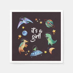 It's a Girl Space Dinosaur Galaxy Baby Shower Napkins