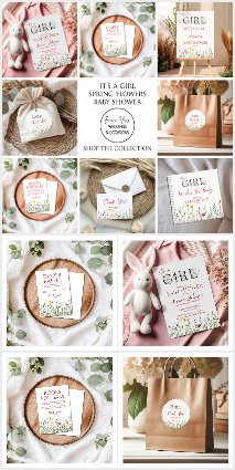 It's a Girl Spring Flowers Baby Shower Collection