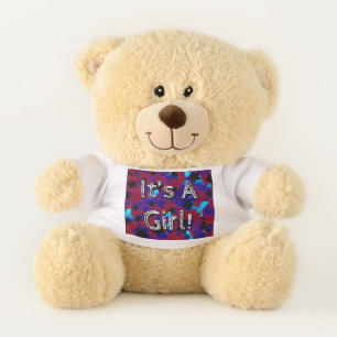 It's A Girl! Stars In Dark Red and Blues Teddy Bear