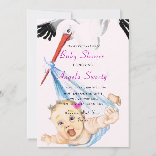 Its a Girl Stork Baby Girl Shower Invitation Card