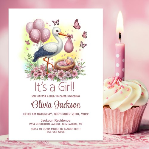 Its a Girl Stork Baby Shower Invitation