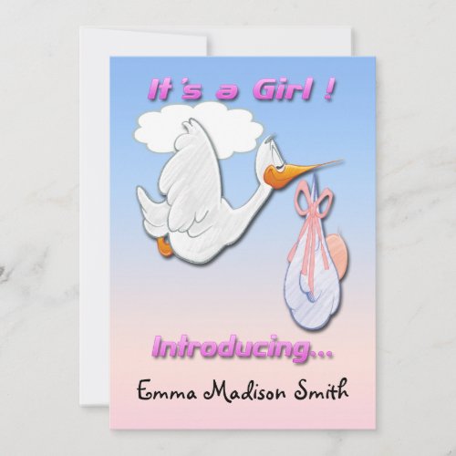 Its a Girl Stork Birth Announcement