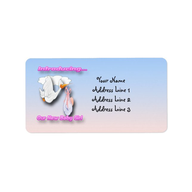 It's a Girl Stork Birth Announcement Address Label (Front)