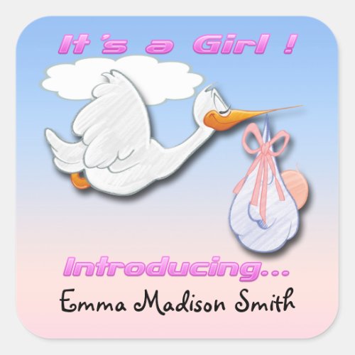 Its a Girl Stork Birth Announcement envelope seal