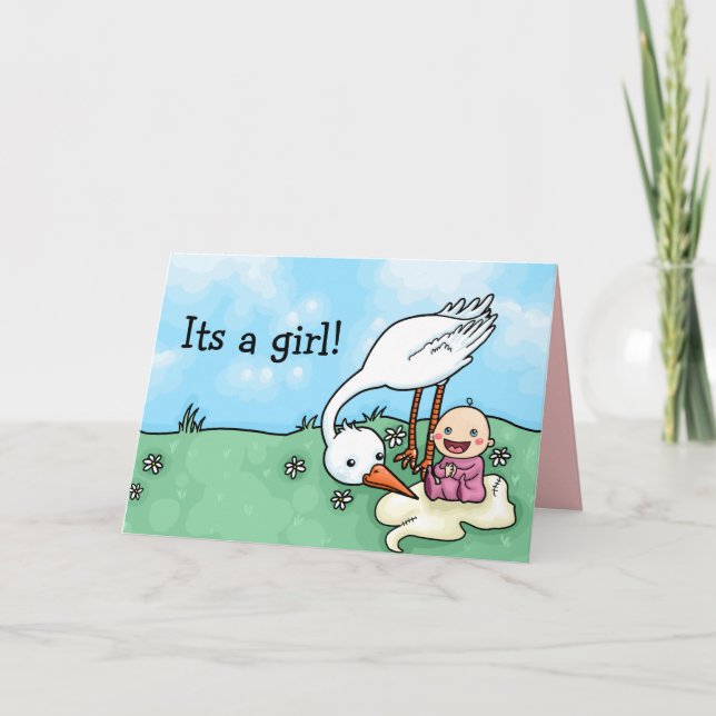 Its a girl stork delivery congratulations card (Front)