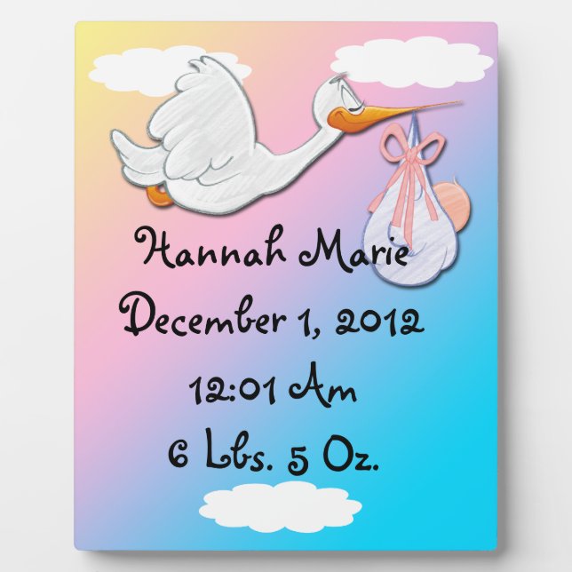 It's A Girl - Stork Keepsake  Plaque (Front)