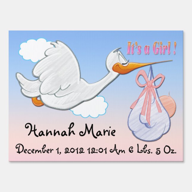 It's a Girl - Stork Keepsake Yard Sign (Front)