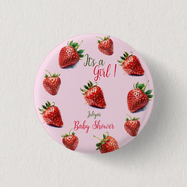  It's a girl Strawberry baby shower Button (Front)