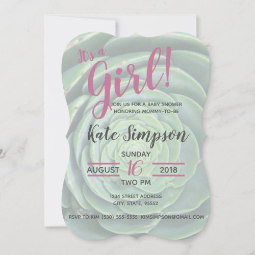 Its a girl Succulent baby shower invite