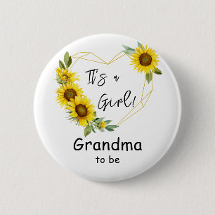 It's a Girl! Sunflower Frame Grandma-to-be Button