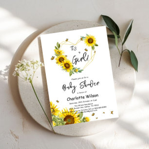 It's a Girl! Sunflowers & Butterflies Baby Shower Invitation