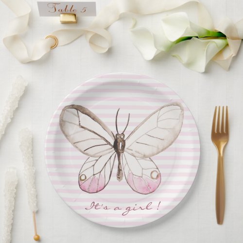 Its a girl Sweet Blush Butterfly  Babyshower Paper Plates