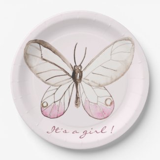 It's a girl! Sweet Blush Butterfly | Babyshower Paper Plates