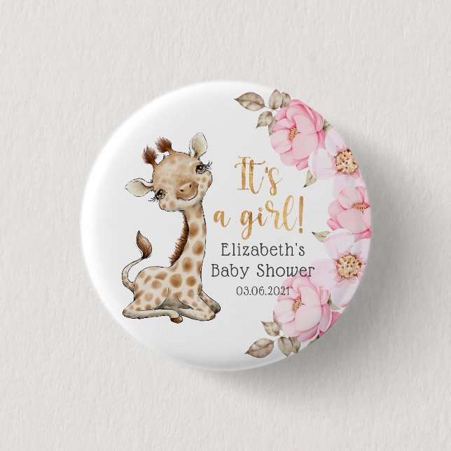 It's a Girl! Sweet Giraffe Baby Shower Button (Front)