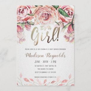 It's A Girl - Tea Party Baby Shower Invitation