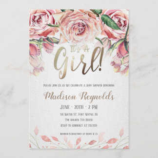 It's A Girl - Tea Party Baby Shower Invitation