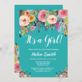 It's A Girl Teal Floral Baby Shower Invitation (Front/Back)