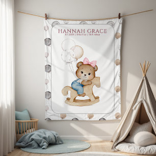 It's a Girl Teddy Bear and Balloons Baby  Blanket