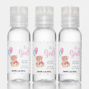 It's a girl Teddy Bear Baby Shower Cute Pink Hand Sanitizer