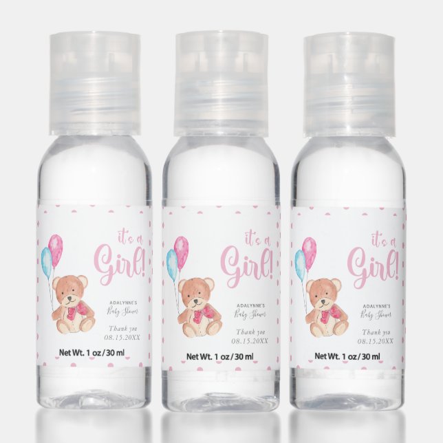It's a girl Teddy Bear Baby Shower Cute Pink Hand Sanitizer (Set)