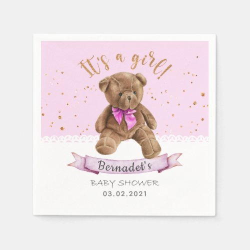 Its a girl Teddy Bear Baby Shower Paper Napkin