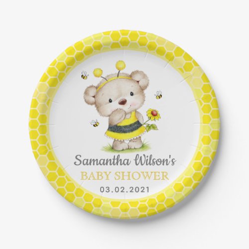 Its a Girl Teddy Bear Bee Baby Shower Plate